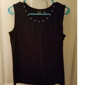 Rafaella Black Dressy Blouse Sleeveless w/Studded Neckline Size: Large